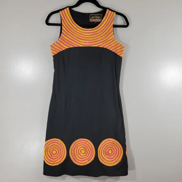 Vintage NIZA black cotton geometric shape sleeveless sheath dress - Picture 4 of 13